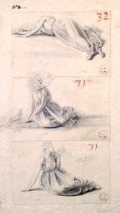 Postać kobieca w trzech różnych pozycjach autorstwa Antonio Canovy (1757-1822), rysunek autorstwa Antonio Canova