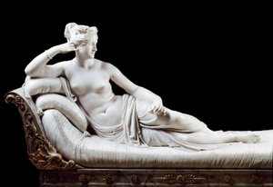 Pauline Bonaparte, księżniczka Borghese (1780 - 1825) siostra Napoleona I reprezentowana w Marmurowej Rzeźbie Zwycięskiej Wenus autorstwa Antonio Canovy (1757-1822) 1804-1808 Rzym, Galleria Borghese