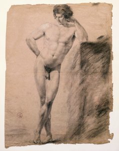 Studium aktu męskiego wspartego na cokole autorstwa Antonio Canovy (1757-1822), rysunek autorstwa Antonio Canova