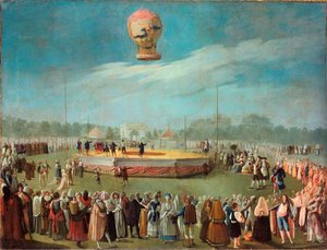 Wzlot balonu w obecności dworu Karola IV - Obraz Antonio Carnicero Mancio (1748-1814) , olej na płótnie