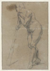 Studium nagiego mężczyzny opierającego się o maczugę autorstwa Antonio Carracci