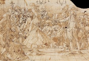 "Minuet" - dzieło Antonio Casanovasa Torrents (1752-1796) Pióro Menuet, brązowy tusz indyjski na papierze 1780 Narodowe Muzeum Sztuki Katalonii, Barcelona 20,9x30 autorstwa Antonio Casanovas i Torrents
