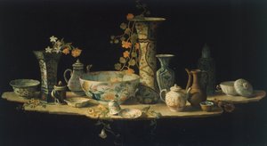 Obraz przygotowawczy do blatu z twardego kamienia z porcelanowymi wazonami, ok. 1875, Antonio Cioci (w latach 1722-1792), olej, płótno.
