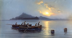 Rybacy u wybrzeży Capri (olej na płótnie) autorstwa Antonio Coppola