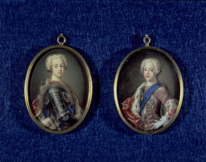 Książę Henryk Benedykt Stuart (1725-1807) i książę Karol Edward Stuart (1720-88), ok. 1734 (olej na kości słoniowej) autorstwa Antonio David