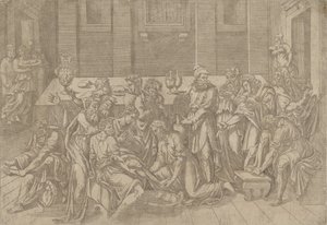 Jezus myje stopy uczniom, 1540-45. autorstwa Antonio Fantuzzi