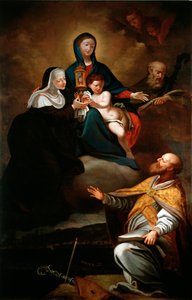 Dziewica z Dzieciątkiem, ze św. Erazmem z Formii, św. Augustynem z Hippony i św. Klarą (olej na płótnie) autorstwa Antonio Giolfi