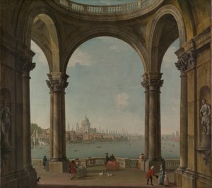 Capriccio z St. Pauls i Old London Bridge. autorstwa Antonio Joli