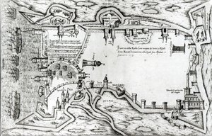 Mapa ilustrująca La Rochelle zajęte przez hugenotów