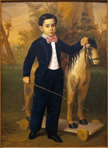 Portret małego chłopca z drewnianym koniem. Obraz Antonio Marii Esquivela (1806-1857), olej na płótnie, ves 1851. Muzeum Sztuk Pięknych w Sewilli, Hiszpania.