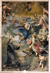 San Pasquale Baylon w adoracji (fresk na rzeźbionym drewnie) autorstwa Antonio Maria Maragliano