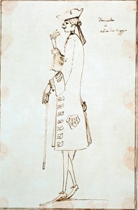 Portret kastrowanego śpiewaka Carlo Broschi dit Farinelli (1705-1782) przedstawia podczas jego podróży do Wenecji, aby wykonać La Didone Abinonita Tommaso Albinoniego ”” ”około 1725 r. Rysunek Antona Marii Zanetti (1680-1767) Wenecja Fondazione Cini