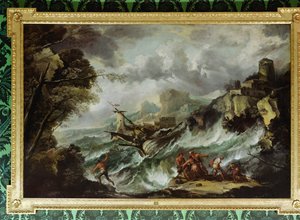 Pejzaż morski z wrakiem statku, ok. 1700-07 (olej na płótnie) (patrz również 109199) autorstwa Antonio Marini