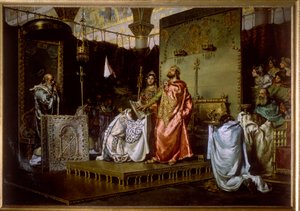 Trzeci Sobór w Toledo (589) - konwersja Recarede I (559-601) na katolicyzm - Konwersja Reccared na katolicyzm na soborze III w Toledo, 589 - Obraz Munoza Degraina, Antonio (1840-1924)