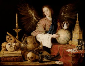 ""Alegoria de la Vanite""""""""Alegoria próżności"") Fragment próżności i zgaszona świeca - Obraz Antonio de Pereda y Salgado (1611-1678) 1634 Wymiary 139,5x174 cm Wiedeń, Kunsthistorisches Museum