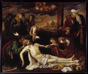 Osadzanie Krzyża lub Piety (olej na płótnie) autorstwa Antonio Pereda y Salgado
