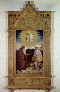 Objawienie Dziewicy św. Antoniemu Abbe (Św. Antoni Wielki (250/251-356) (lub Św. Antoni Pustelnik) i Św. Jerzy. Obraz Antonio di Puccio Pisano dit Pisanello (1395-1455)
