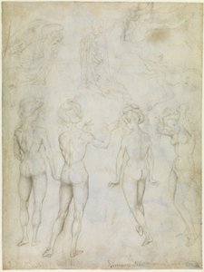 Cztery studia aktu kobiecego, Zwiastowanie i dwa studia o pływającej kobiecie, ok. 1425 autorstwa Antonio Pisanello