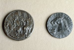 Medal Francesco Sforzy, władcy Cremony, na koniu (brąz) autorstwa Antonio Pisanello