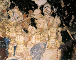 Turniej-Bitwa pod Louvezerp, autorstwa Antonio Pisano znanego jako Pisanello (przed 1395-ca 1455), fresk. Szczegół. Pałac Książęcy, Mantua. autorstwa Antonio Pisanello