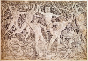 Nadzy mężczyźni walczą. Grawerowane przez Antonio Pollaiuolo (Pollaiolo) (1432-1498)