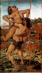Dwanaście dzieł Herkulesa: „”Heracles (Hercules) Lift the Giant Ante”” Obraz Antonio Benci pt. The Pollaiolo (Pollaiuolo) (1431–1498)