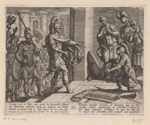 Cerialis wybacza rzymskim żołnierzom, którzy pomagali Juliusowi Civilisowi Wojny batawskie przeciwko Rzymianom (tytuł serii) Batavorum cum Romanis Bellum (tytuł serii) autorstwa Antonio Tempesta