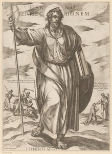 De heilige Judas Taddeus Zmartwychwstanie ciała (tytuł na obiekcie) Chrystus, Maryja i apostoł (tytuł serii) autorstwa Antonio Tempesta