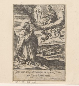 De heilige Philippus bidt voor de zielen van twee broeders Het Leven van Philippus Benitius (tytuł serii) Życie B. Philippi Benicius Florent. zam. Sługa B. Mary the Virgin (tytuł serii) autorstwa Antonio Tempesta