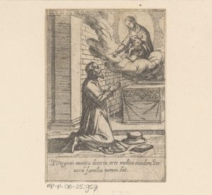 De heilige Philippus plaast zich onder de hoede van Maagd Maria Het Leven van Philippus Benitius (tytuł serii) Życie B. Philippi Benicius Florent. zam. Sługa B. Mary the Virgin (tytuł serii) autorstwa Antonio Tempesta