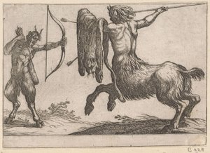Centaur atakujący satyrę Walczące zwierzęta (tytuł serii) autorstwa Antonio Tempesta