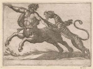 Tygrys walczący z centaur Walczące zwierzęta (tytuł serii) autorstwa Antonio Tempesta