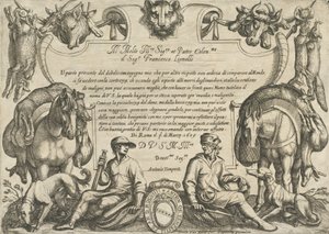 Frontyspis z myśliwymi, psami i końmi, ze „Sceny polowania VI”, 1609. autorstwa Antonio Tempesta