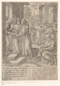 H. Antoniusz przyprowadza siostrę do sióstr Życie św. Antoniego Wielkiego (tytuł serii) autorstwa Antonio Tempesta