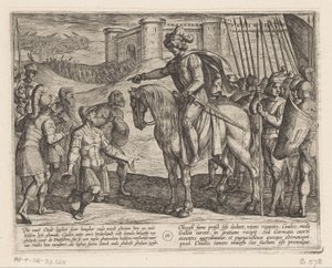 Ludzie z fortecy poddają się Juliusowi Civilisowi Wojny batawskie przeciwko Rzymianom (tytuł serii) Batavorum cum Romanis Bellum (tytuł serii) autorstwa Antonio Tempesta