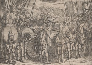 Ilustracja 10: Aleksander odnajduje ciało Dariusza, z Czynów Aleksandra Wielkiego, 1608. autorstwa Antonio Tempesta