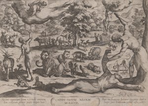 Tablica 1: Kain zabija Abla, z „Bitwy Starego Testamentu”, ok. godz. 1590..., ca. 1590-ok. 1610. autorstwa Antonio Tempesta