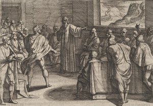 Płyta 23: Konferencja na temat kroków, jakie należy podjąć wobec nowych wojsk rzymskich zbliżających się przez ..., 1611. autorstwa Antonio Tempesta