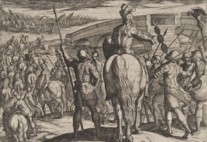 Tablica 24: Przednia straż nowych wojsk rzymskich odwrócona, z Wojny rzymskich..., 1611. autorstwa Antonio Tempesta