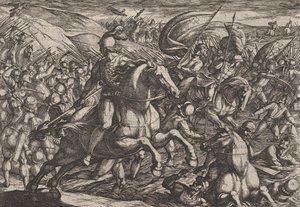 Tablica 30: Cerialis Pędzenie Holendrów do Renu, z Wojna Rzymian przeciw th..., 1611. autorstwa Antonio Tempesta