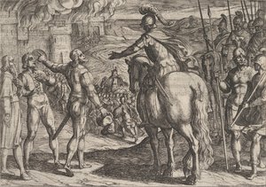 Tablica 34: Rzymianie palą holenderską wieś, z Wojna Rzymian przeciwko…, 1611.