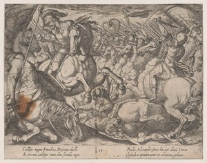 Ilustracja 4: Aleksander walczący z Persami, z Czynów Aleksandra Wielkiego, 1608. autorstwa Antonio Tempesta