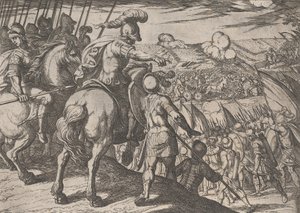 Tablica 5: Aleksander kierujący bitwą, z Czynów Aleksandra Wielkiego, 1608., autorstwa Antonio Tempesta