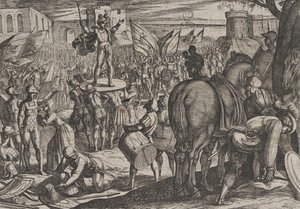 Płyta 5: Bruno mianowany przywódcą Caninefates, z Wojna Rzymian przeciwko…, 1611. autorstwa Antonio Tempesta
