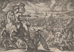 Płyta 6: Dariusz ucieka z pola bitwy, z Czyny Aleksandra Wielkiego, 1608. autorstwa Antonio Tempesta