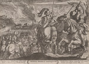Ilustracja 7: Egipcjanie ścigający Izraelitów, z „Bitwy dawnych…, ca. 1590-ok. 1610. autorstwa Antonio Tempesta