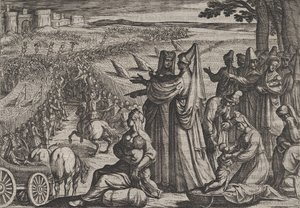 Tablica 8: Kobiety i dzieci obserwują walkę Cywilów z Rzymianami, z filmu Wojna Romów..., 1611. autorstwa Antonio Tempesta