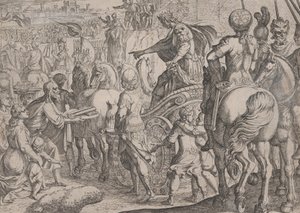 Tablica 9: Triumfalny wjazd Aleksandra do Babilonu, z Czynów Aleksandra Wielkiego, ..., 1608. autorstwa Antonio Tempesta