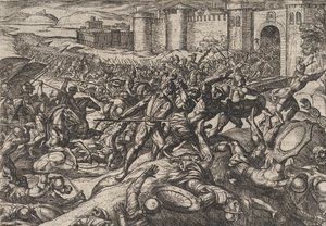 Ilustracja 9: Rzymianie pokonani przez oddziały holenderskie w Bonna, z Wojna Rzymian Agai..., 1611. autorstwa Antonio Tempesta