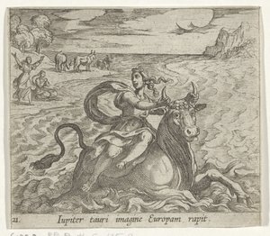 Furgon dachowy Europa Jowisz chwyta Europę na obraz byka (tytuł na obiekcie) Transformacja wielkości metamorfoseonu (tytuł serii) Metamorfosen van Ovidius (tytuł serii) autorstwa Antonio Tempesta